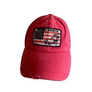Pink Miami Beach‎ Patch Truck Palm Tree Distressed Adjustable Hat Cap